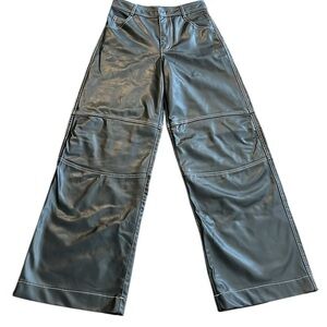 ZARA Black Faux Leather Wide-Leg Pants Size XS